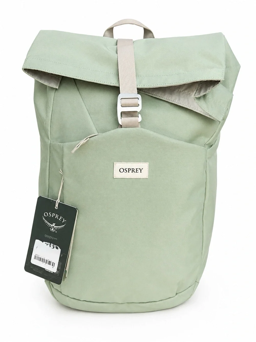 OSPREY Lightweight Roll-Top Backpack in Sage Green with Tan Strap